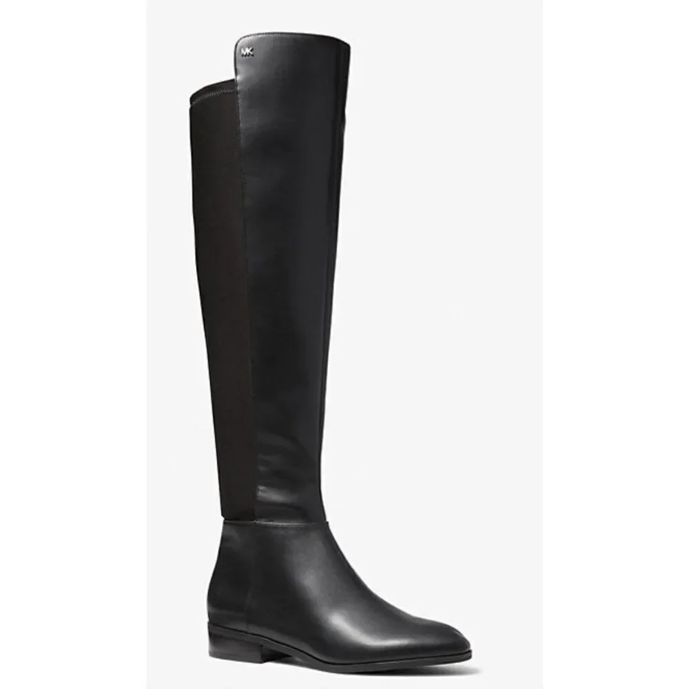 Michael Kors Bromley Over The Knee Genuine Leather Solid Black Boots 7